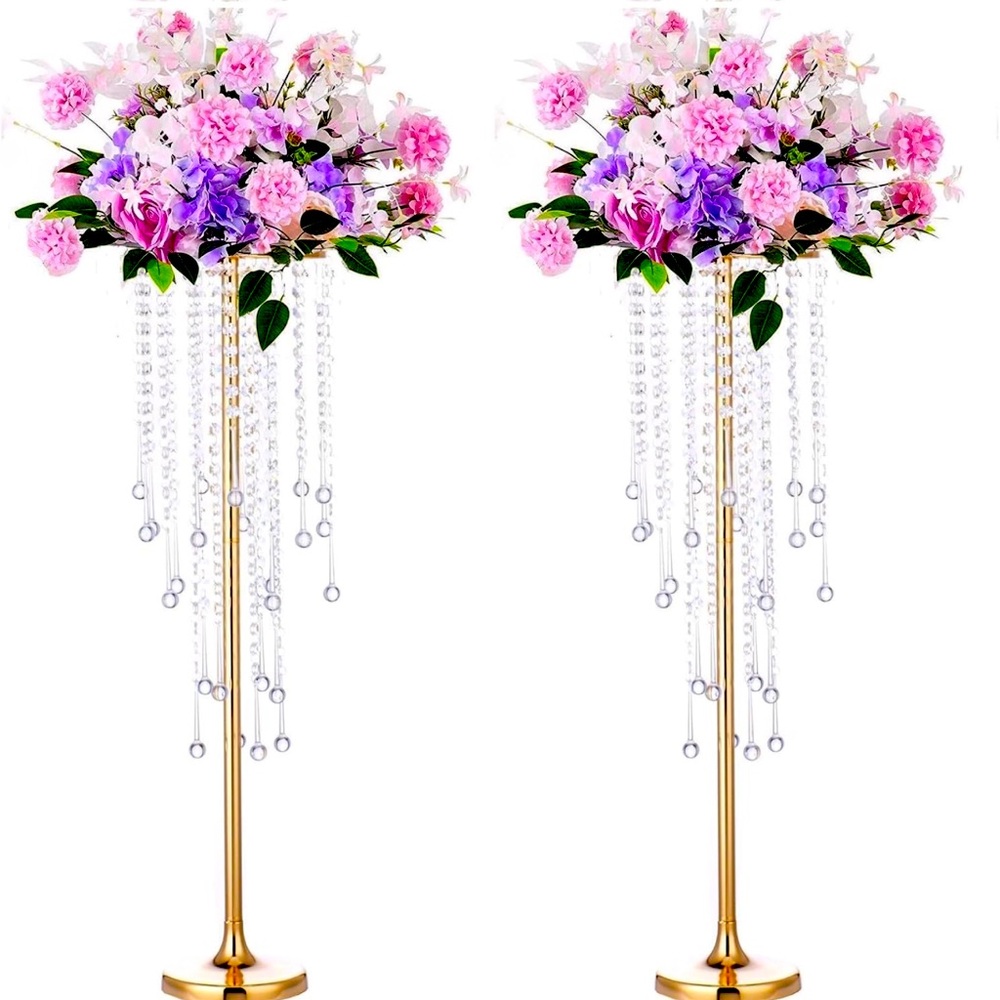 5in Elegant Tall Gold Wedding Centerpiece Stand, 2Pcs Metal Flower Candle